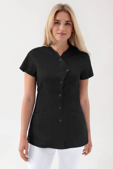 GREEN Stretch Kasack Damen - asymmetrische Druckknopfleiste schwarz