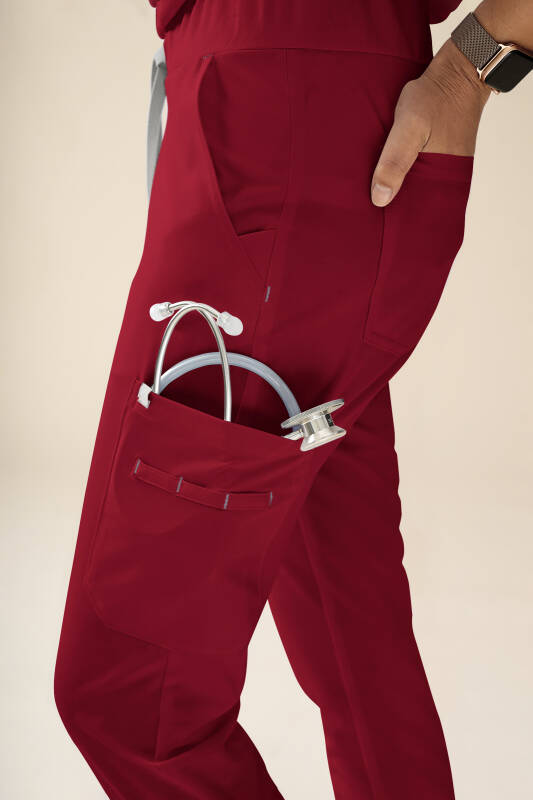 KAERE Pantalon Femme - avec poches cargo et ourlets côtelés rouge