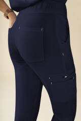 KAERE Pantalon Femme - avec poches cargo et ourlets côtelés bleu navy